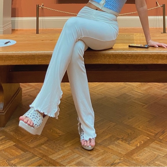 Tiger Mist Pants - Tiger Mist ‘Waves’ White Flared Pants.